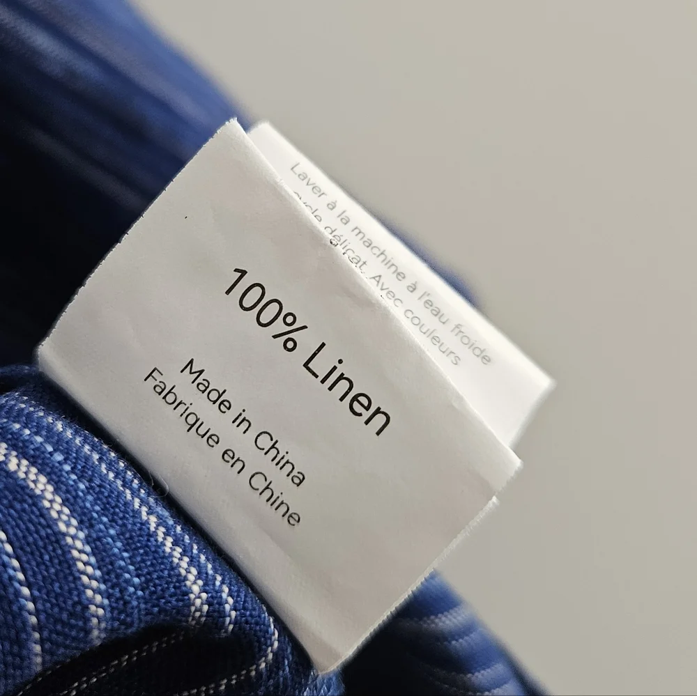 Lintico 100% Linen Florence Top Blue Women's Medium Striped Lagenlook - Picture 12 of 14